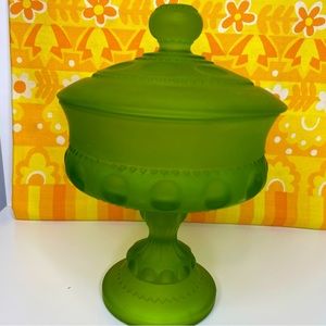 Vintage Indiana Glass Green Frosted Candy Dish